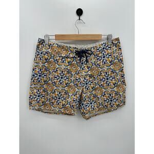 Sauvage Board Shorts Men Size 30 Yellow Blue Floral Swim Beach Vaca 5" Inseam